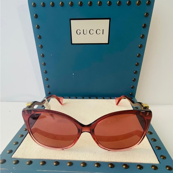 New- Authentic Gucci GG1010S 004 Sunglasses Women's Burgundy Transparent/Red - Picture 4 of 17